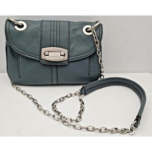 B. Makowski Genuine Leather Green Crossbody Bag - silver/leather Chain Strap